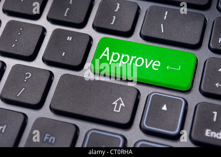 concept of to approve something, with message on enter key of keyboard. Stock Photo