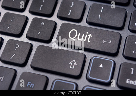 quit or give up concept, with message on enter key of keyboard. Stock Photo