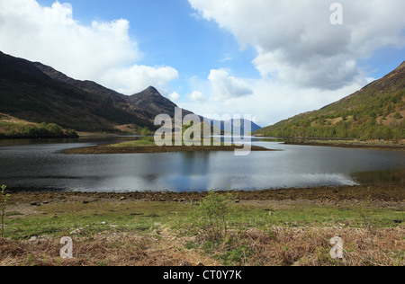 Loch Leven is a sea loch near Kinlochleven in Scotland with the Pap of Glencoe (742m) to the left of centre Stock Photo