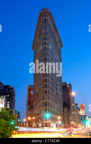 Dusk view of the Flatiron building (originally called the Fuller Building) in Manhattan, New York City, USA. Stock Photo