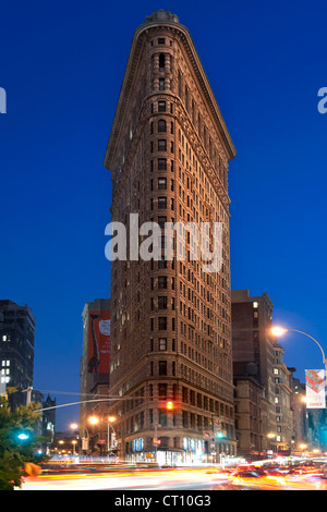 Dusk view of the Flatiron building (originally called the Fuller Building) in Manhattan, New York City, USA. Stock Photo