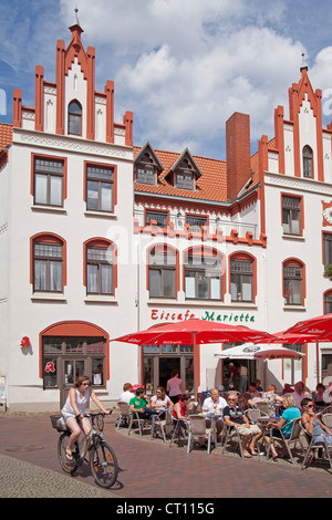 ice cream parlour at the market square, Wismar, Mecklenburg-West Pomerania, Germany Stock Photo