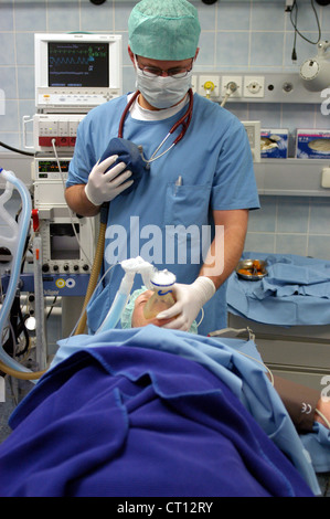 Anesthesiology at induction of anesthesia in the operating room Stock Photo