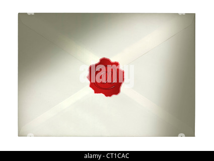 letter with a seal and an at-sign on it - Brief mit Siegellack und At Zeichen als Prägung Stock Photo