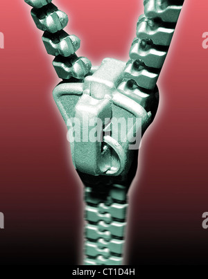 zipper half closed as a synonym for integration Stock Photo