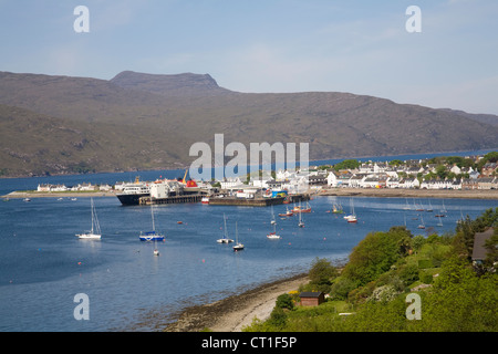 Ullapool Ross and Cromarty Scotland May View down to this small fishing and ferry port on Loch Broom from viewpoint above village Stock Photo