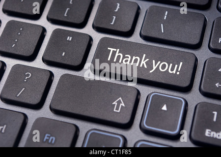 a thank you message on enter key of keyboard. Stock Photo