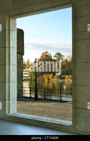 view of the Maas River from the terrace of the Beluga, a 2-star restaurant in Maastricht, the Netherlands Stock Photo
