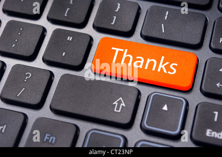 a thanks message on enter key of keyboard. Stock Photo