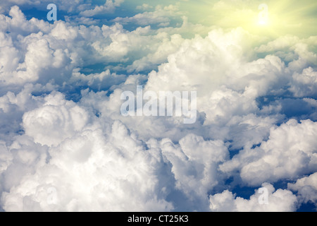 sunlight and cloudscape view from airplane Stock Photo