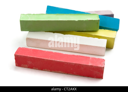 Colored pieces of chalk isolated on white Stock Photo