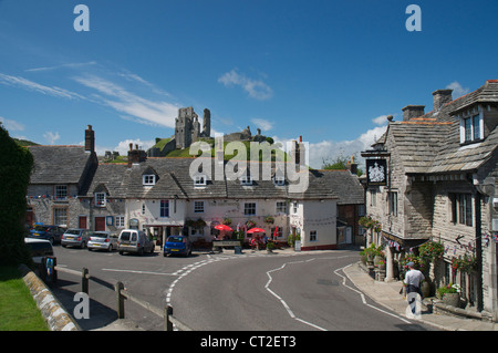 Corfe Castle village on a beautiful summers day Stock Photo