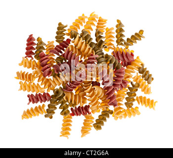 Uncooked multicolored kamut pasta isolated on white background Stock Photo
