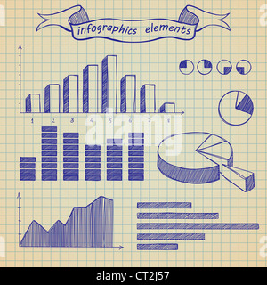 The infographics elements sketch on old sheet of a paper Stock Photo