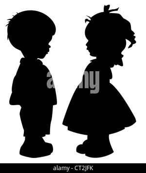 The two silhouette of a boy and girl Stock Photo