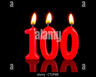 Birthday-anniversary candles showing Nr. 100 Stock Photo