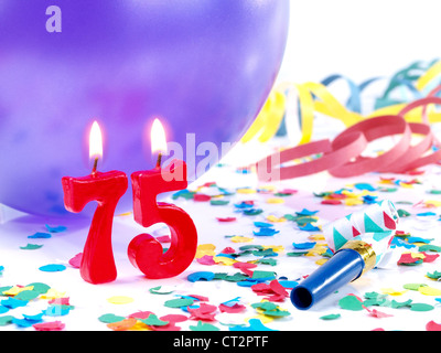 Birthday-anniversary candles showing Nr. 75 Stock Photo