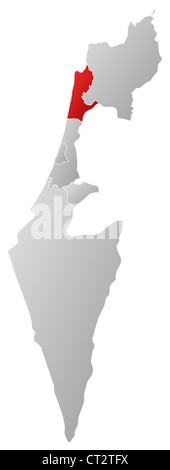 Political map of Israel with the several districts where Haifa is highlighted. Stock Photo