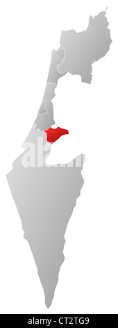 Political map of Israel with the several districts where Jerusalem is highlighted. Stock Photo