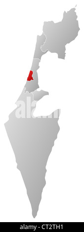 Political map of Israel with the several districts where Tel Aviv is highlighted. Stock Photo