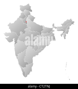 Political map of India with the several states where National Capital Region is highlighted. Stock Photo