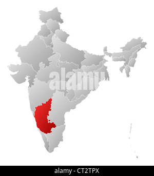 Political map of India with the several states where Karnataka is highlighted. Stock Photo