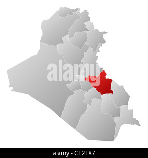 Political map of Iraq with the several governorates where Wasit is highlighted. Stock Photo