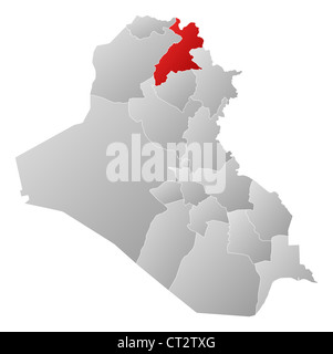 Political map of Iraq with the several governorates where Arbil is highlighted. Stock Photo