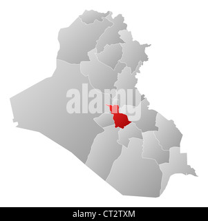 Political map of Iraq with the several governorates where Babil is highlighted. Stock Photo