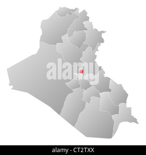 Political map of Iraq with the several governorates where Bagdad is highlighted. Stock Photo