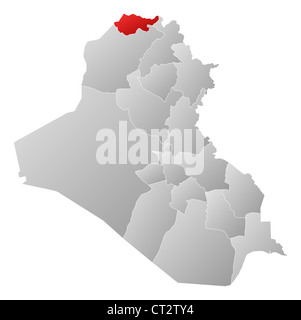 Political map of Iraq with the several governorates where Dohuk is highlighted. Stock Photo