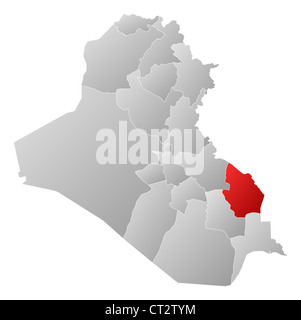 Political map of Iraq with the several governorates where Maysan is highlighted. Stock Photo