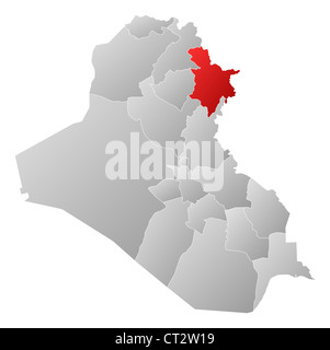 Political map of Iraq with the several governorates where Sulaymaniyah is highlighted. Stock Photo