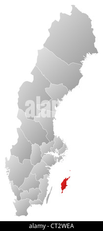 Political map of Sweden with the several provinces where Gotland County is highlighted. Stock Photo