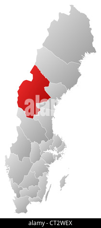 Political map of Sweden with the several provinces where Jämtland County is highlighted. Stock Photo