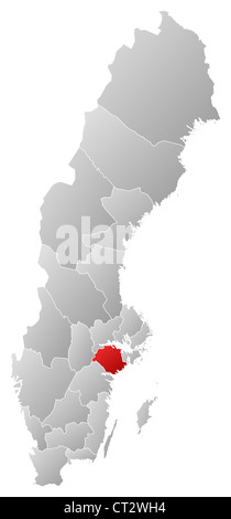 Political map of Sweden with the several provinces where Södermanland County is highlighted. Stock Photo