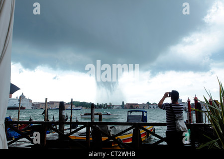 A Tornado 'Twister' forms across the Lagoon in Venice Stock Photo