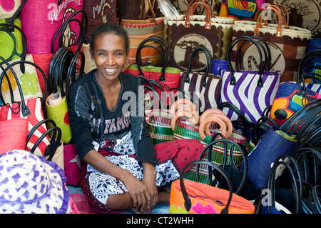 Handbag stall, Central Market, Tamatave, Madagascar Stock Photo
