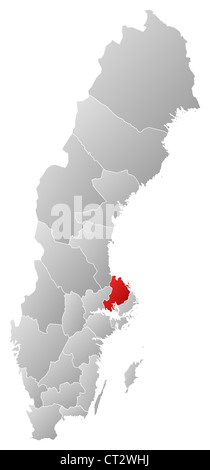 Political map of Sweden with the several provinces where Uppsala County is highlighted. Stock Photo