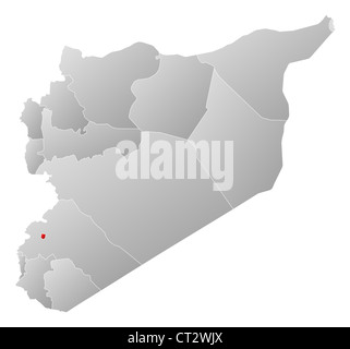 Political map of Syria with the several governorates where Damascus is highlighted. Stock Photo