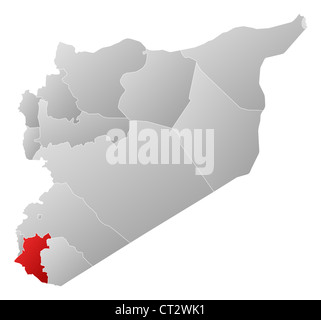 Political map of Syria with the several governorates where Daraa is highlighted. Stock Photo