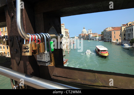 Lovers Love Padlocks on The Accademia Bridge in Venice Stock Photo