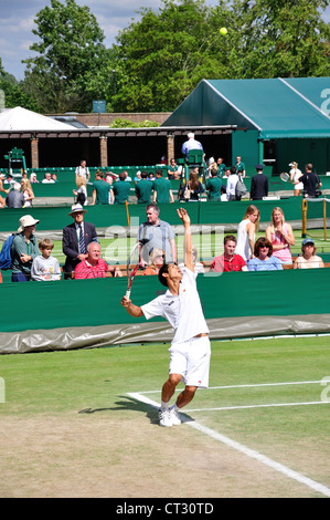 Boy's match on outside courts at The Championships, Wimbledon, Merton Borough, Greater London, England, United Kingdom Stock Photo