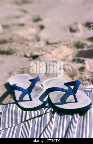 Flip flops and summer beach objects isolated on white background Stock ...