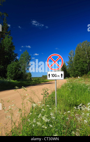 traffic sign on rural road Stock Photo