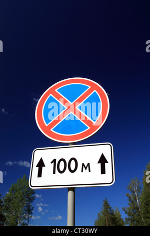 traffic sign on rural road Stock Photo