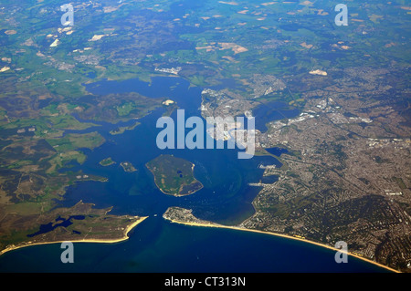 aerial view of poole harbour in dorset perched  on the edge of world famous  jurassic coast Stock Photo