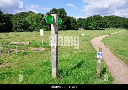 Wooden sign post on Wimbledon Common, Wimbledon, Merton Borough, Greater London, England, United Kingdom Stock Photo