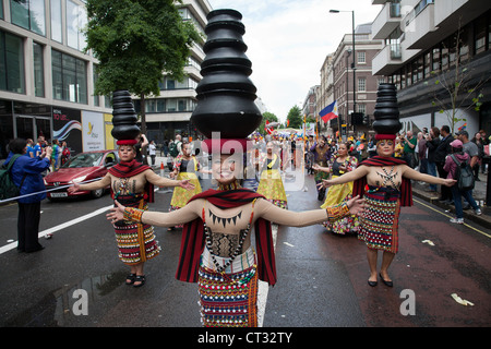 Celebrations during world pride London, with dancing singing and drag queens Stock Photo