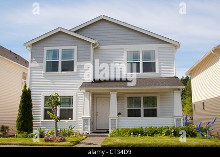 new beautiful American luxury houses at sunny day with green grass Stock Photo